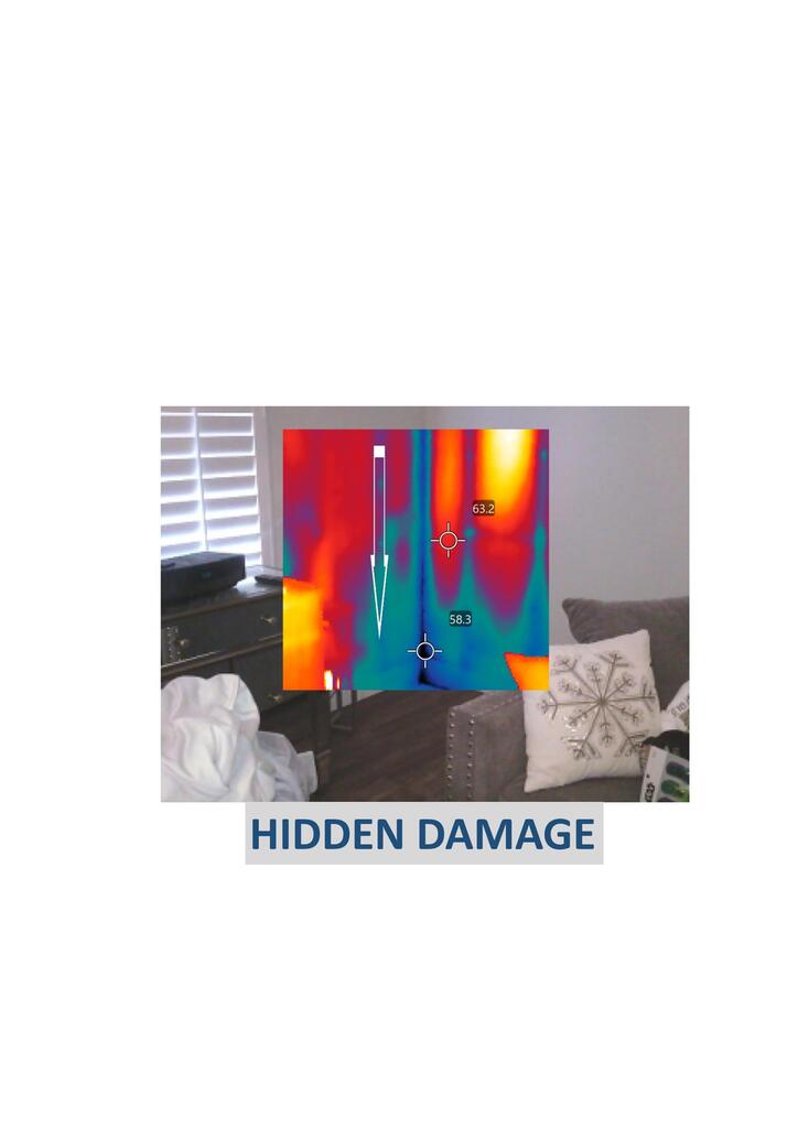 DETECTED MATERIAL SATURATION FROM ROOF LEAK - DOCUMENTED FOR CONTRATOR AND INSURANCE COMPANY