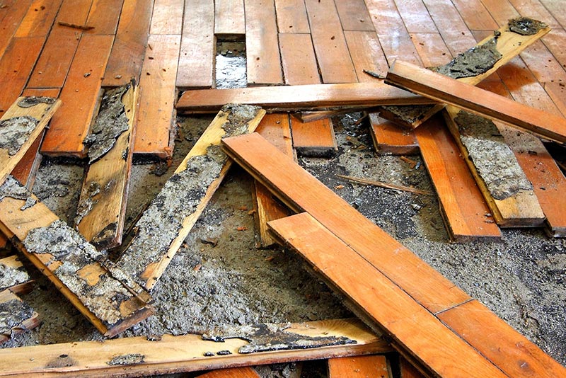 Restoration on a wood floor ruined by water damage